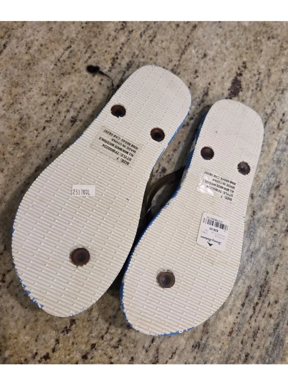 New! Tommy Bahama Womens Sz 7 Blue Flip Flops Silver Shell Waikiki Hawaii Mahalo